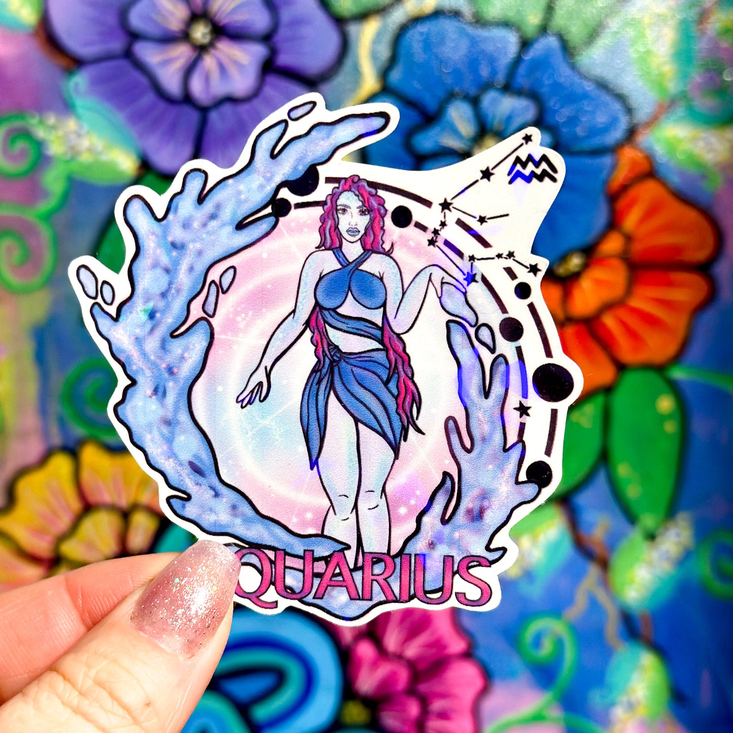 Aquarius Star Sign Holographic Sticker (Holographic)