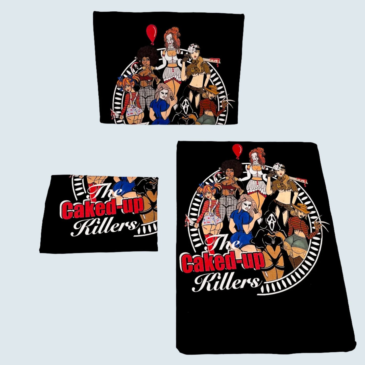 Caked Up Killers Limited Edition Cotton Black T-Shirts with Original Art DTG Prints