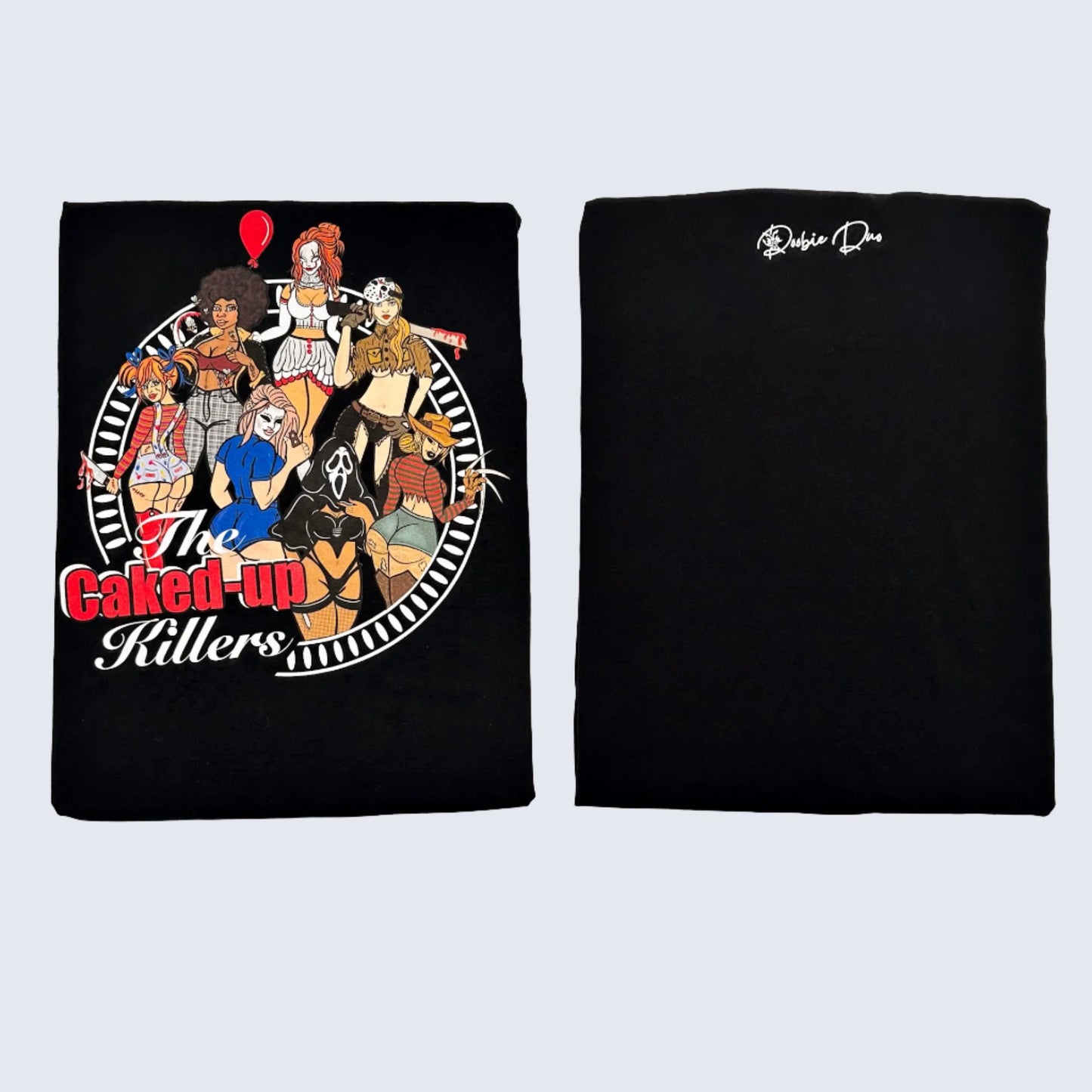 Caked Up Killers Limited Edition Cotton Black T-Shirts with Original Art DTG Prints