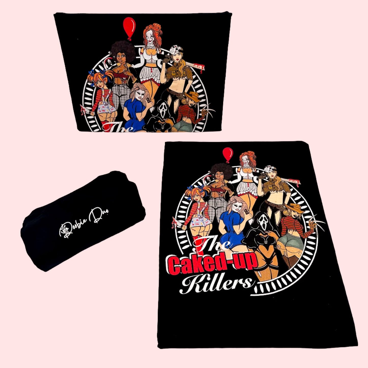 Caked Up Killers Limited Edition Cotton Black T-Shirts with Original Art DTG Prints